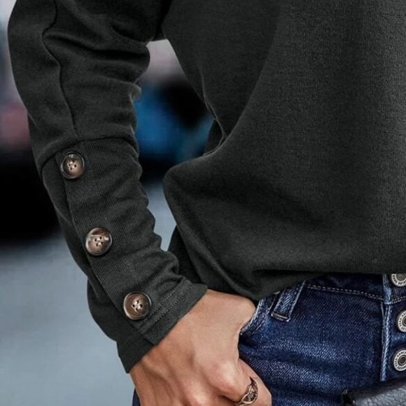 BATWING BUTTON SLEEVE TOP FALL WINTER CASUAL - Picture 4 of 4